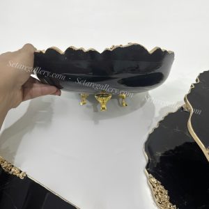 ظروف پذيرايى مشکی رگه طلایی‌ با كريستال - تصویر 4